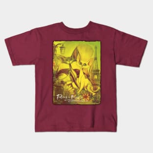 Felines of Paris. Cats of Paris. Orig. Art. Retro postcard design. Kids T-Shirt